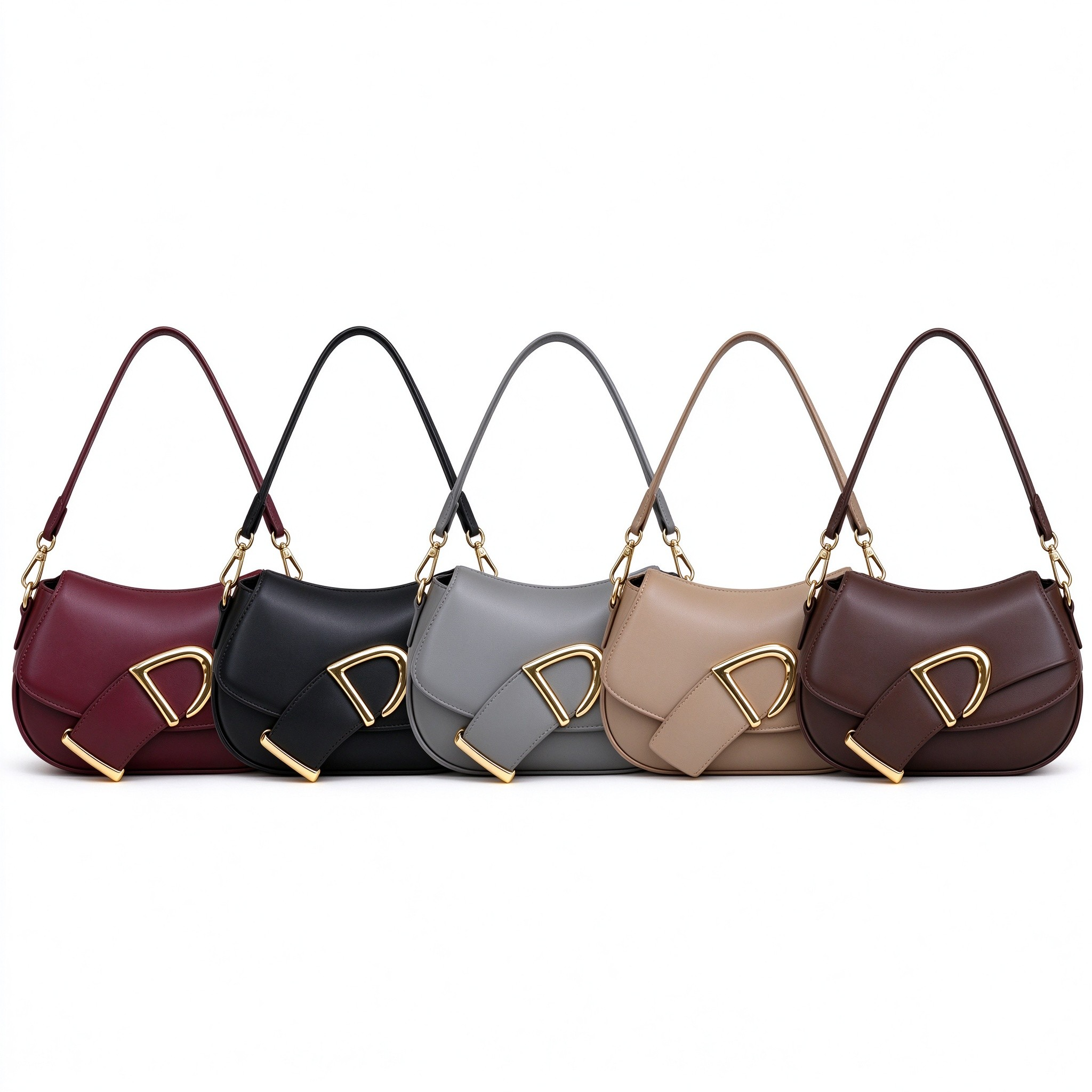 Vintage Saddle Crossbody Bag, Smooth PU Leather Hobo Purse with Gold D-Shaped Buckle, Underarm & Shoulder Carry for Work & Daily