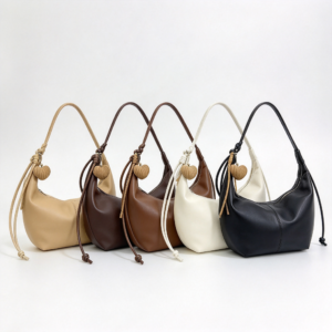 Vintage-Inspired Crescent Moon Hobo Bag, Soft Leather Women’s Shoulder Purse with Drawstring, Adjustable Strap & Side Pendant for Everyday Use