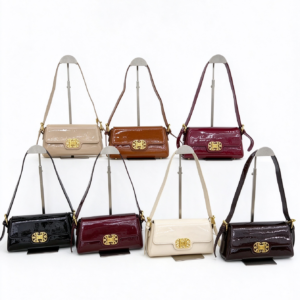 Women’s Glossy Patent Baguette Bag with Gold Lock, Elegant Shoulder Purse for Work, Party & Everyday Wear