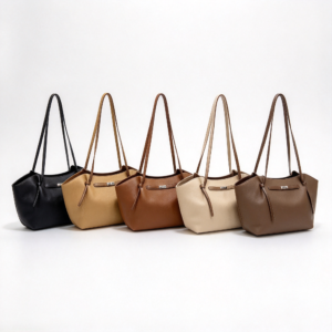 Women’s Wide Boat-Shaped Shoulder Bag, Soft Leather Hobo Purse with Front Metal Bar & Long Strap for Casual Daily Wear