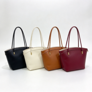 Large Capacity Work Tote, Premium Leather Women’s Shoulder Bag with Front Panel Detail, Dual Top Handles and Elegant Structured Design
