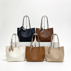 Women Large Soft Leather Tote Bag With Decorative Scarf, Large Capacity Shoulder Handbag For Work Shopping Daily