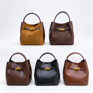 Vintage Gold Lock Bucket Bag | Women’s Leather Top Handle Handbag