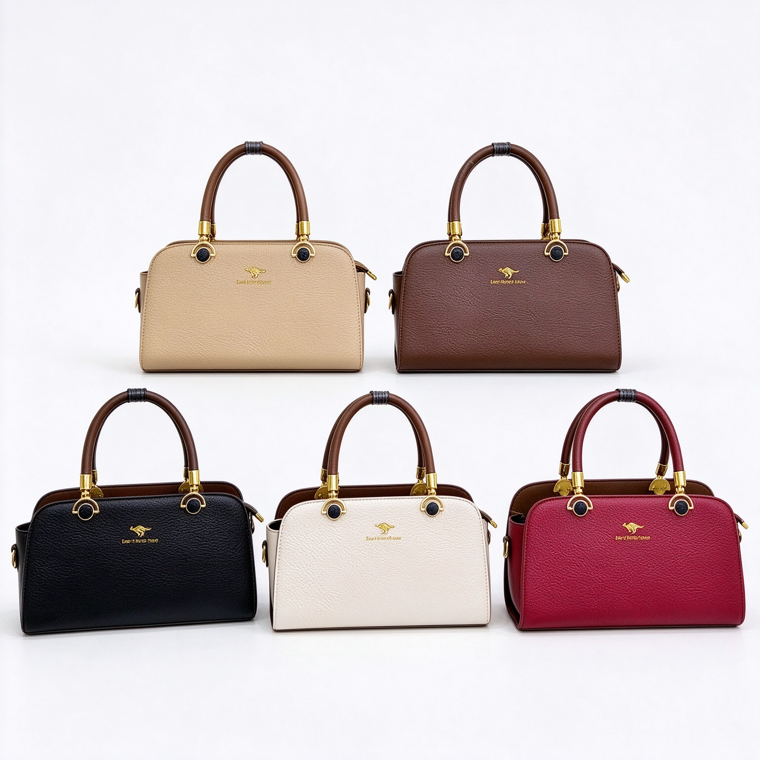 Women’s Classic Leather Boston Handbag – Elegant Top Handle Purse with Gold Hardware for Work & Daily Use
