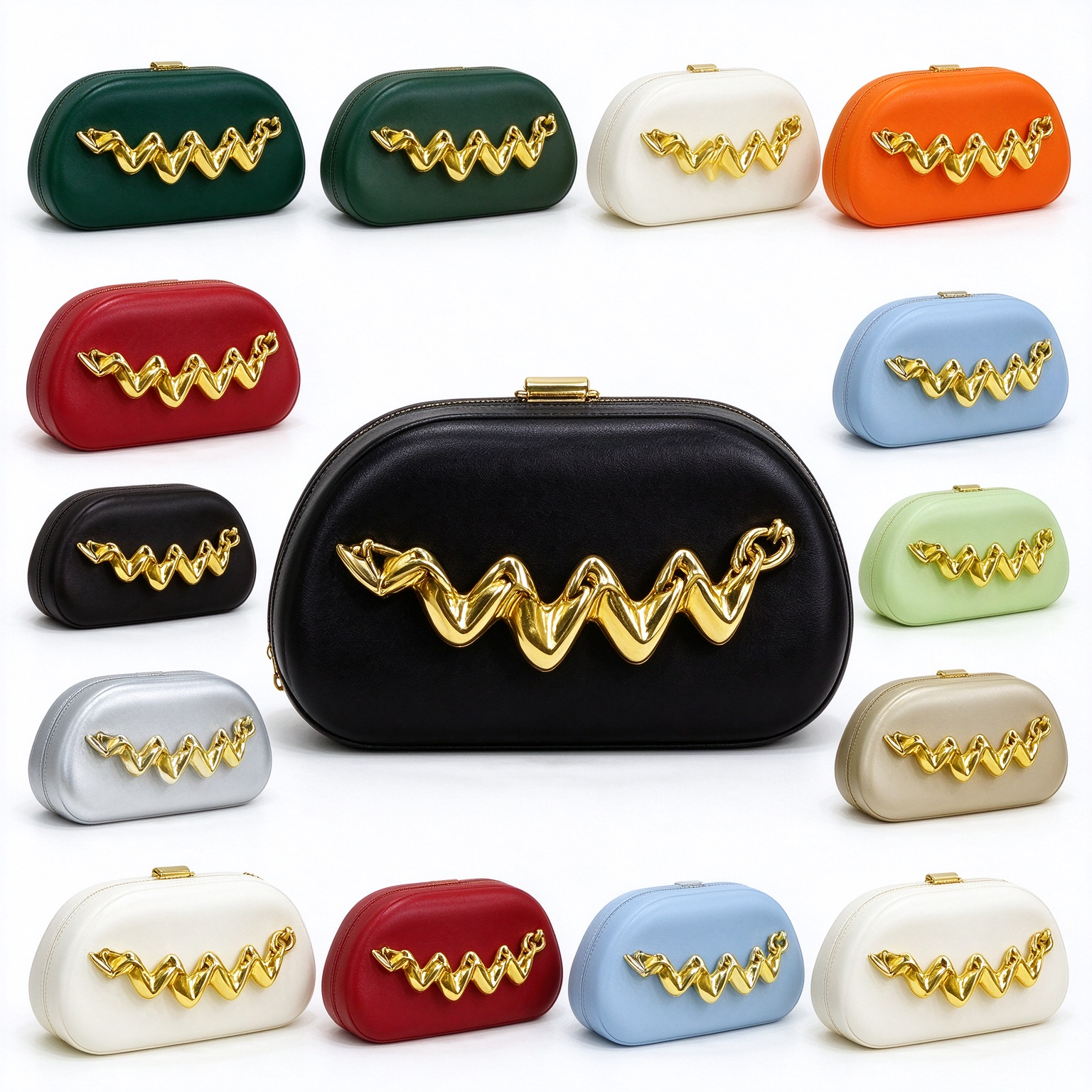 Multi Color Women Mini Clutch Bag, Gold Chain Decor Shoulder Purse for Party Daily Use