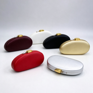 Women's Oval Hard Box Clutch Bag, Elegant Gold Lock Evening Purse, Formal Party Wedding Handbag