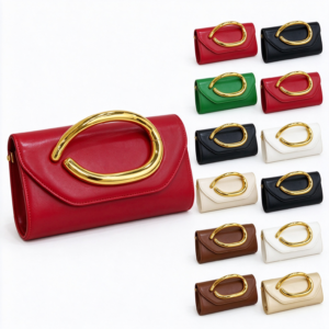 Multi Color Women Long Evening Clutch Bag, Chic Oversized Gold Metal Ring Handle Handbag for Wedding Party Gift