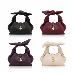 Women's Cute Bow Top Handle Handbag, Soft Leather Mini Hobo Purse, Fashion Crossbody Shoulder Bag with Gold Pendant for Daily & Party
