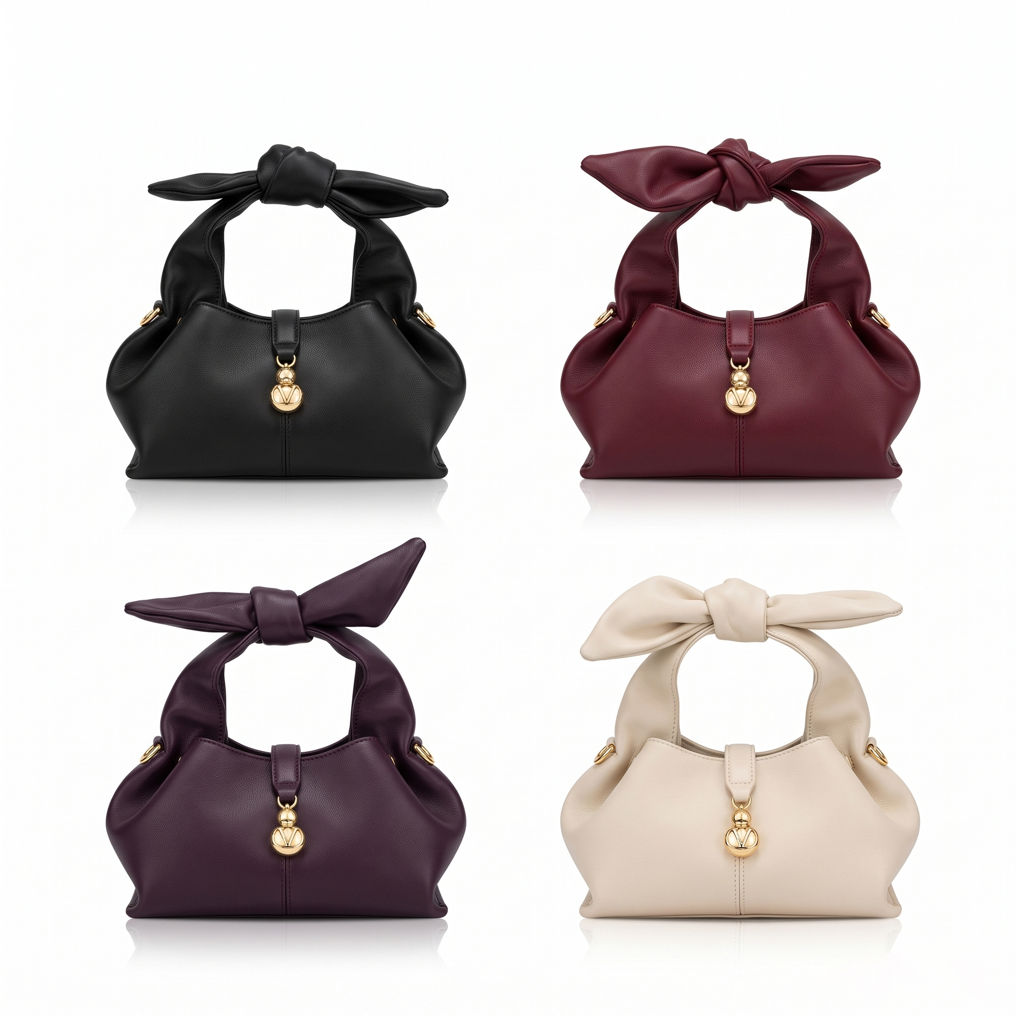 Women's Cute Bow Top Handle Handbag, Soft Leather Mini Hobo Purse, Fashion Crossbody Shoulder Bag with Gold Pendant for Daily & Party