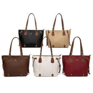 Women Large Capacity Vintage Tote Bag, Contrast Color Shoulder Handbag, Classic Work Shopping Purse with Metal Logo