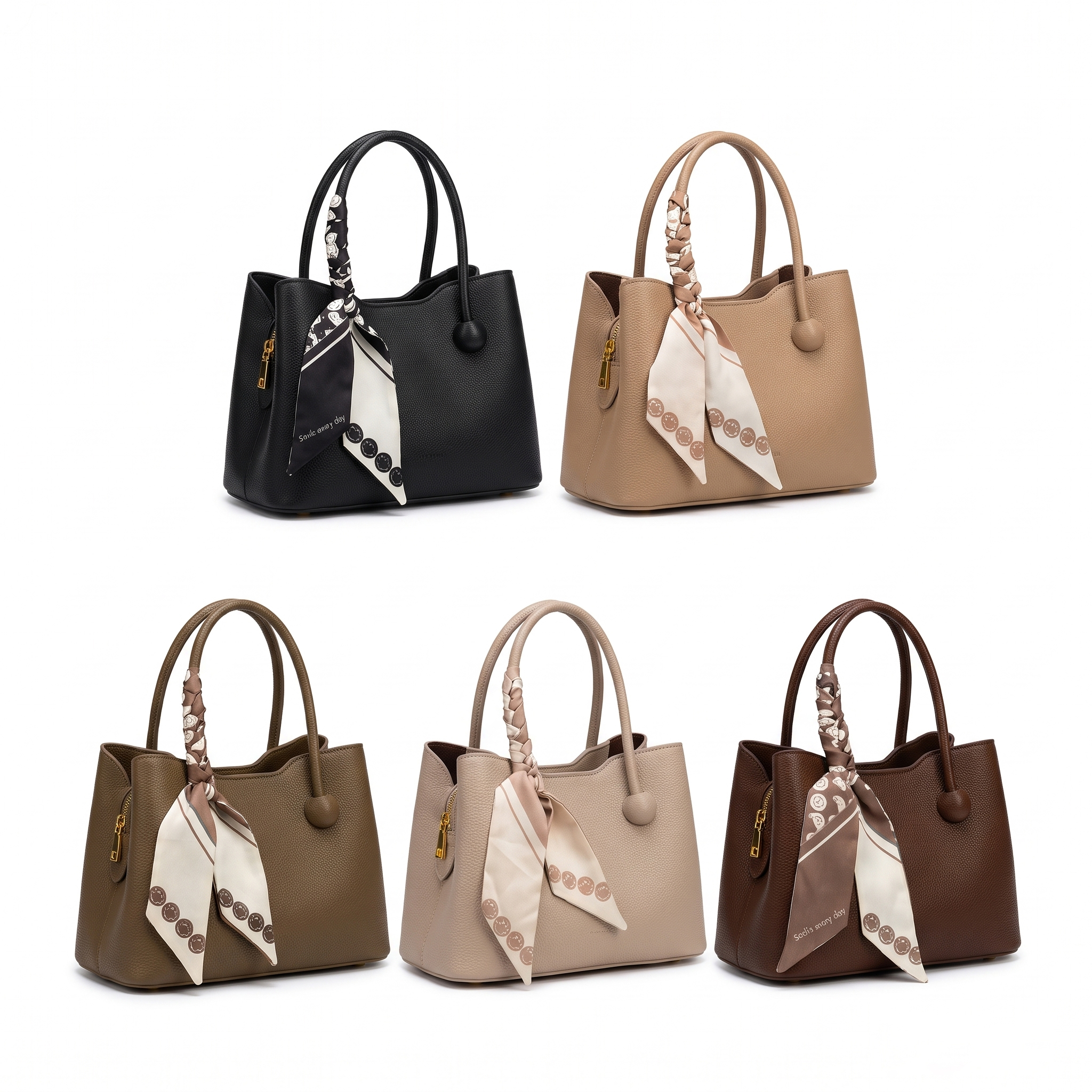 Women's Elegant Top Handle Tote Handbag, Soft Leather Shoulder Bag with Decorative Silk Scarf, Casual Crossbody Purse for Daily Work