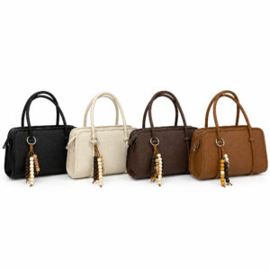 Women's Retro Mini Handbag, Rectangle Top Shoulder Bag with Beaded Charm, Simple Solid Color Small Crossbody Purse for Daily