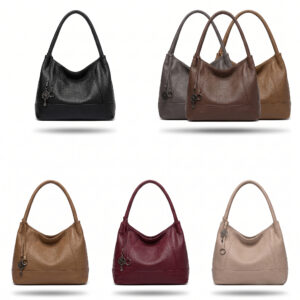 Women's Large Soft Leather Hobo Bag, Vintage Oversized Shoulder Purse with Decorative Metal Pendant, Casual Daily Work Tote Handbag