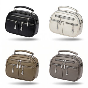 Women Multi-Pocket Mini Handbag, Vintage Small Top Handle Crossbody Bag, Casual Solid Color Shoulder Purse with Multiple Zipper Pockets