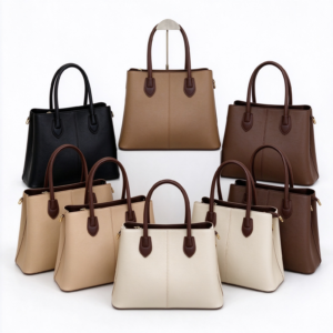 Women’s Contrast Trim Top Handle Handbag, Elegant Structured Shoulder Purse, Classic Work Bag with Gold-Tone Hardware