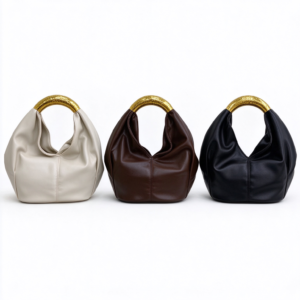 Women’s Mini Hobo Handbag, Elegant Half-Moon Purse, Soft Leather Clutch Bag with Gold-Tone Ring Handle for Party & Daily Use