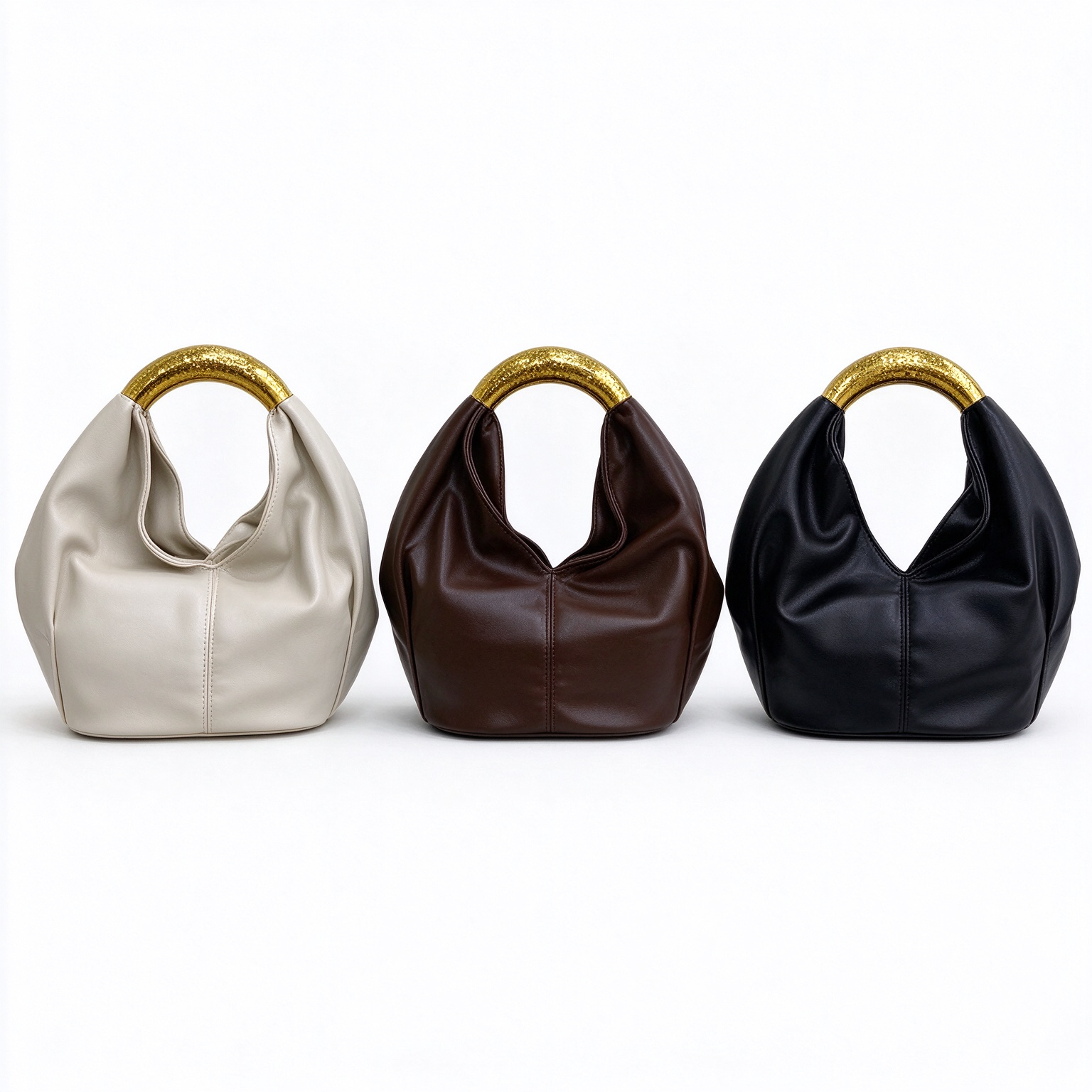 Women’s Mini Hobo Handbag, Elegant Half-Moon Purse, Soft Leather Clutch Bag with Gold-Tone Ring Handle for Party & Daily Use