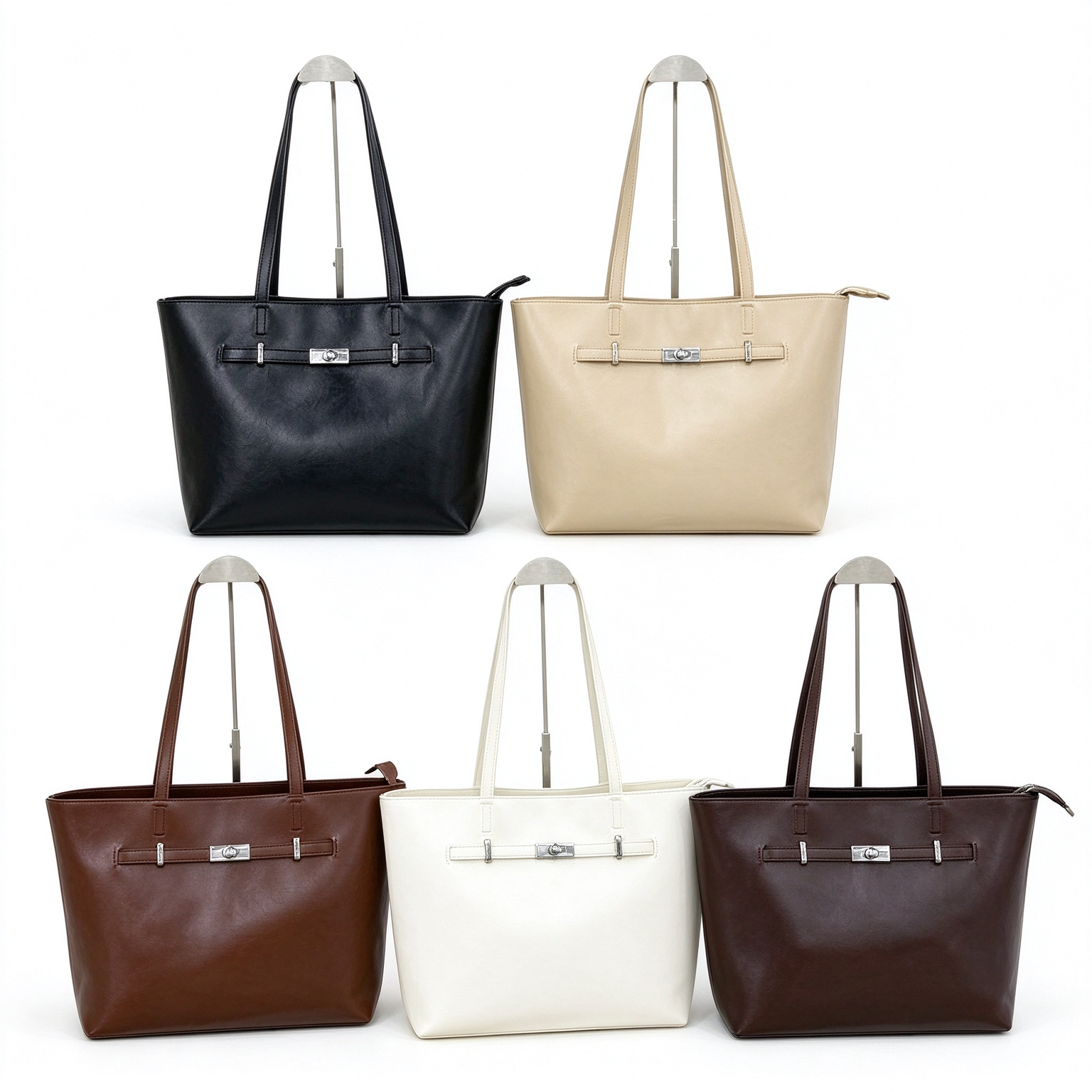 Women’s Classic Tote Bag, Large Capacity Work Purse, Fashion Shoulder Handbag with Metal Decor for Office, Shopping & Daily Use